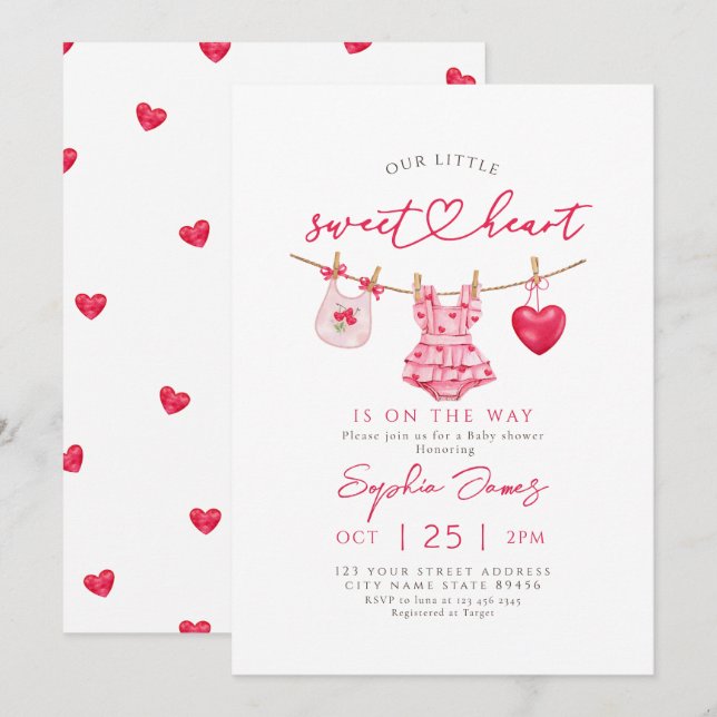 Little Sweetheart Valentines Baby Shower Invitation (Front/Back)