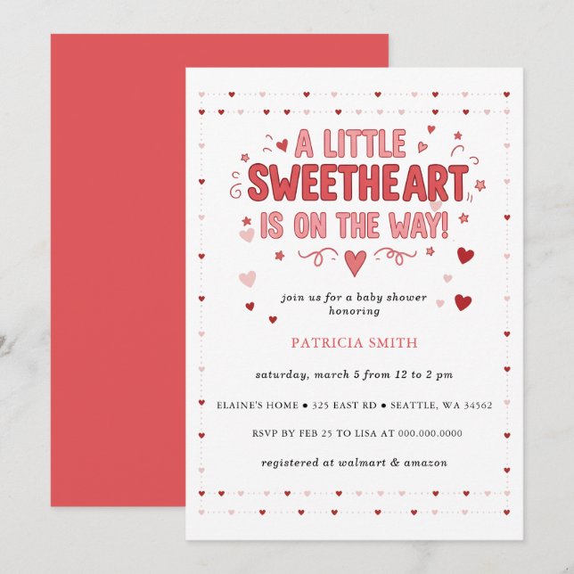Little Sweetheart Valentines Baby Shower Invitation (Front/Back)