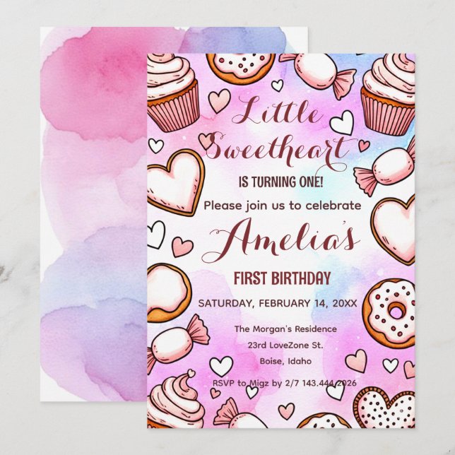 Little Sweetheart Valentines Birthday Invitation (Front/Back)