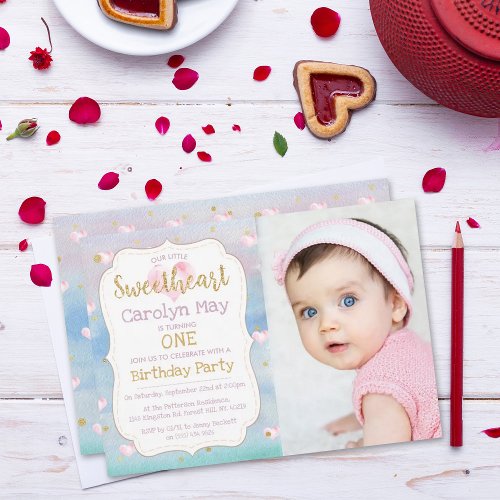 Little Sweetheart Valentines Birthday Photo Invitation