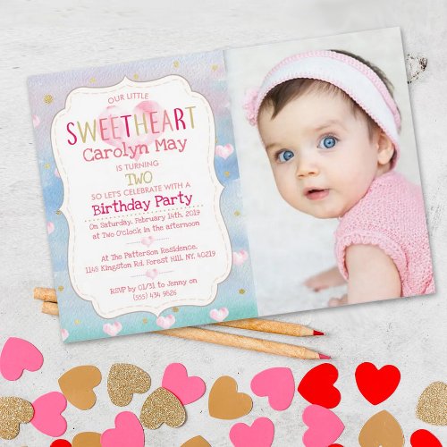Little Sweetheart Valentines Birthday Photo Invitation