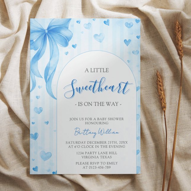 Little Sweetheart Valentines Blue Bow Baby Shower  Invitation (Creator Uploaded)