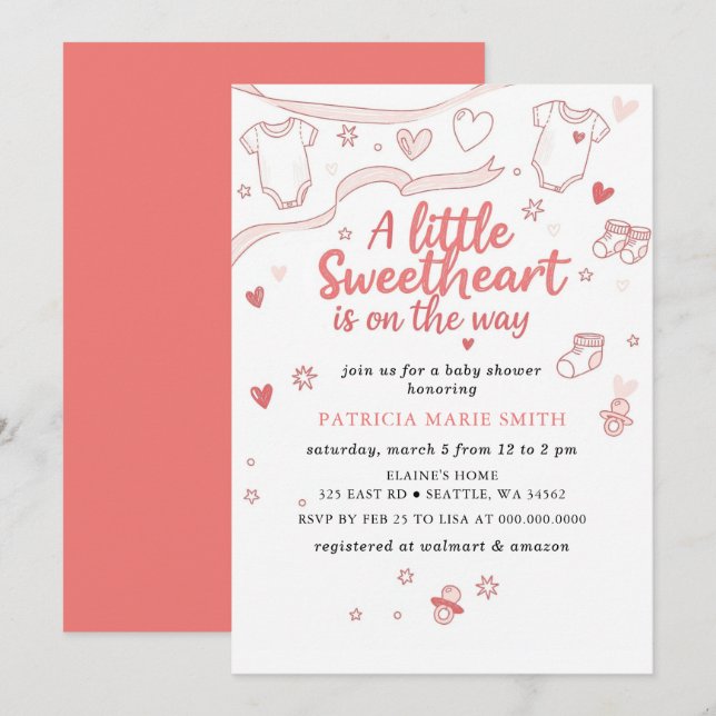 Little Sweetheart Valentines Bow Baby Shower Invitation (Front/Back)