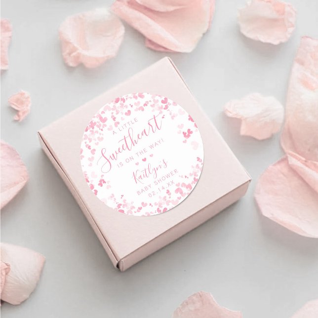 Little Sweetheart Valentine's Day Baby Shower Classic Round Sticker (Creator Uploaded)