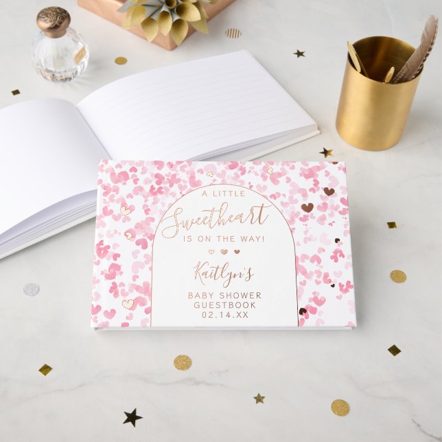 Little Sweetheart Valentine's Day Baby Shower Foil Guest Book (Front Open)