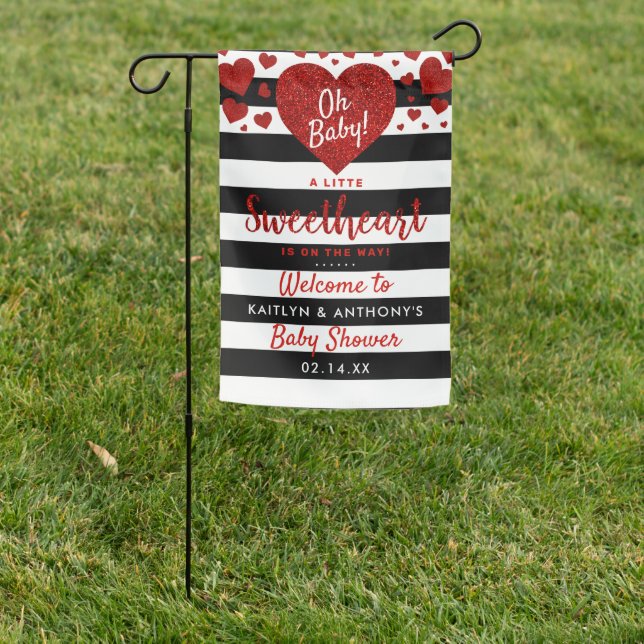 Little Sweetheart Valentine's Day Baby Shower Garden Flag (In SItu)