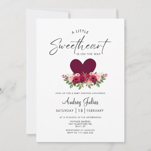 Little Sweetheart Valentines Day Baby Shower  Inv Invitation
