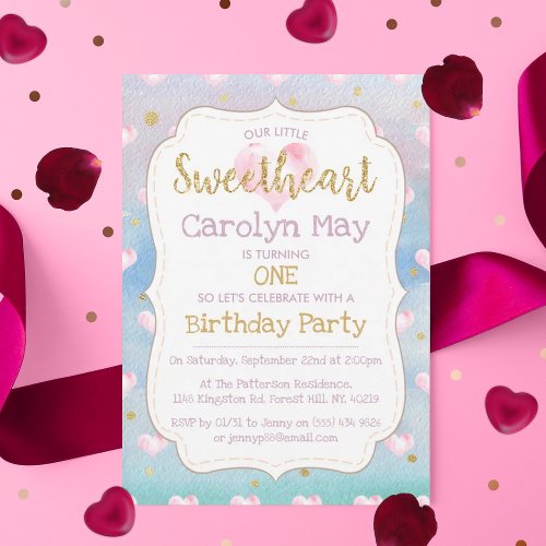 Little Sweetheart Valentines Day Birthday Invitation