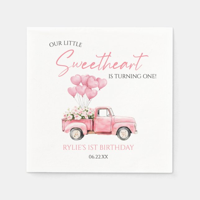 Little Sweetheart Valentine's Day Birthday Party Napkins (Front)