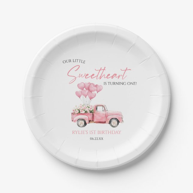 Little Sweetheart Valentine's Day Birthday Party Paper Plates (Front)