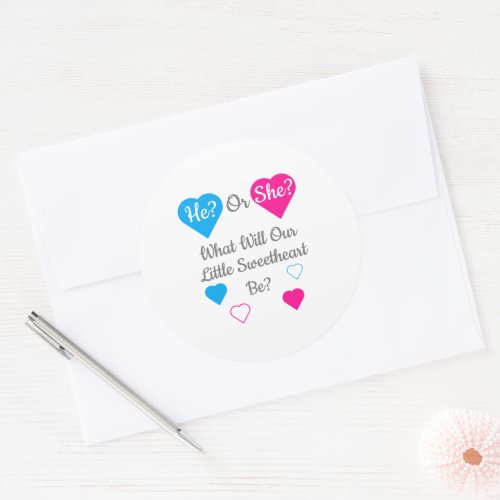 Little Sweetheart Valentines Day Gender Reveal Classic Round Sticker