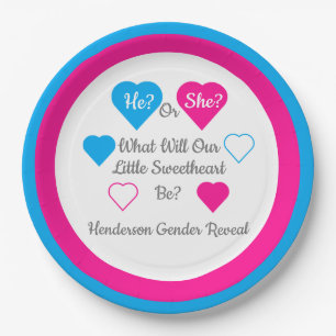 Little Sweetheart Valentine's Day Gender Reveal Paper Plates