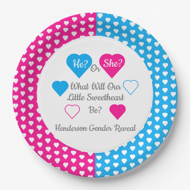 Little Sweetheart Valentine's Day Gender Reveal Paper Plates (Front)