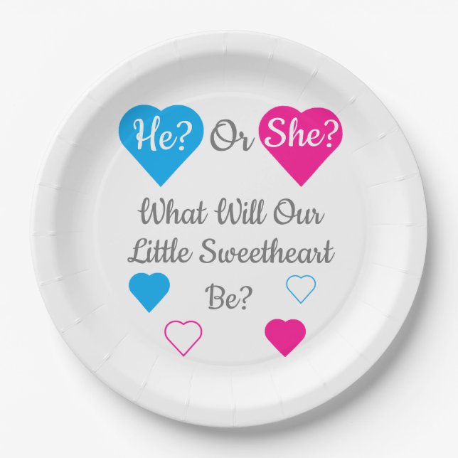 Little Sweetheart Valentine's Day Gender Reveal Paper Plates (Front)
