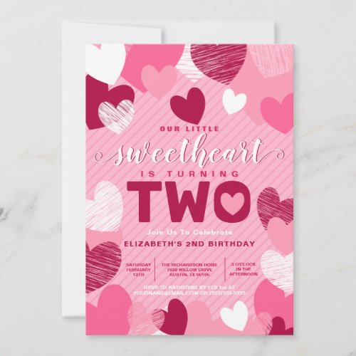  Little Sweetheart Valentines Day Pink Birthday Invitation