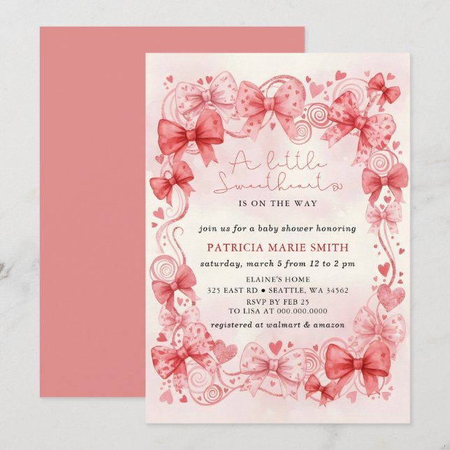 Little Sweetheart Valentines Girl Baby Shower Invitation (Front/Back)