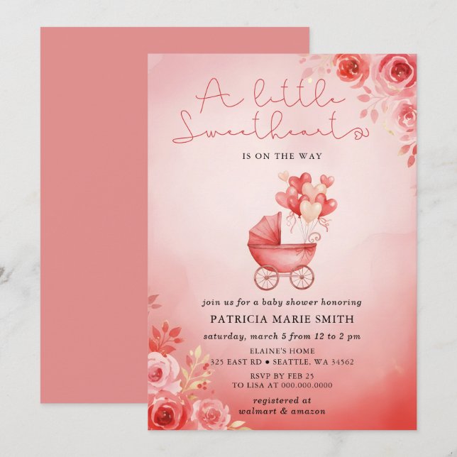 Little Sweetheart Valentines Girl Baby Shower Invitation (Front/Back)