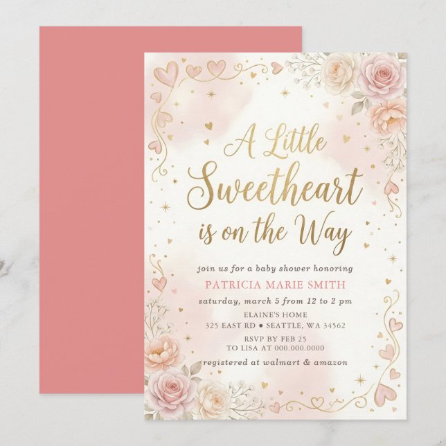 Little Sweetheart Valentines Girl Baby Shower Invitation (Front/Back)