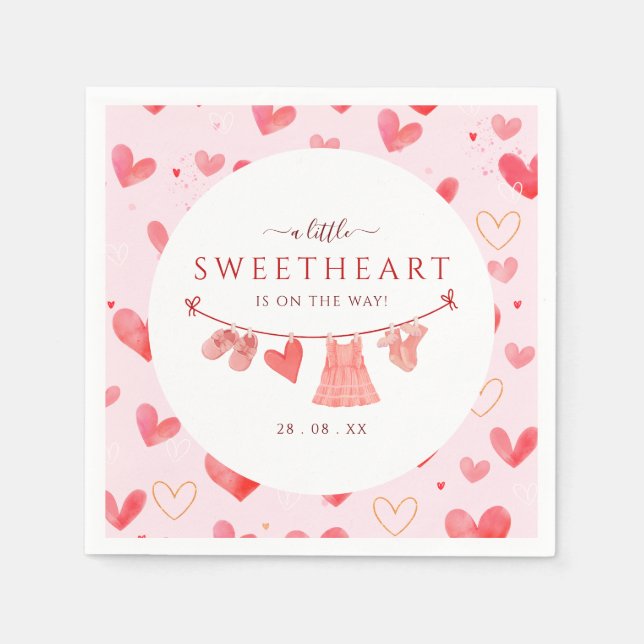Little Sweetheart Valentines Girl Baby Shower  Napkins (Front)