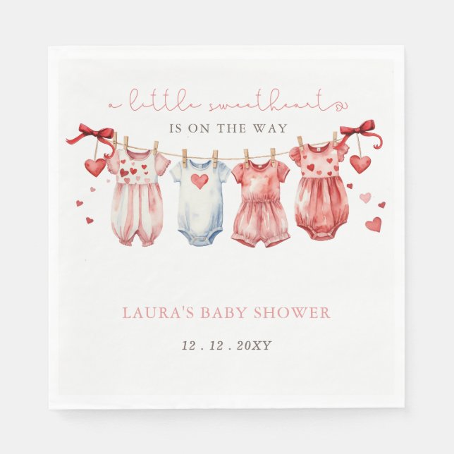 Little Sweetheart Valentines Girl Baby Shower Napkins (Front)