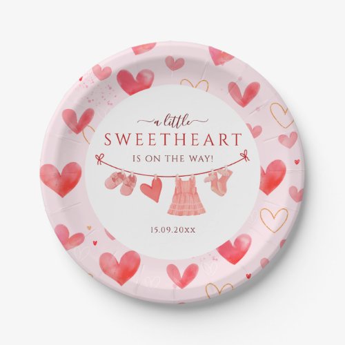 Little Sweetheart Valentines Girl Baby Shower Paper Plates