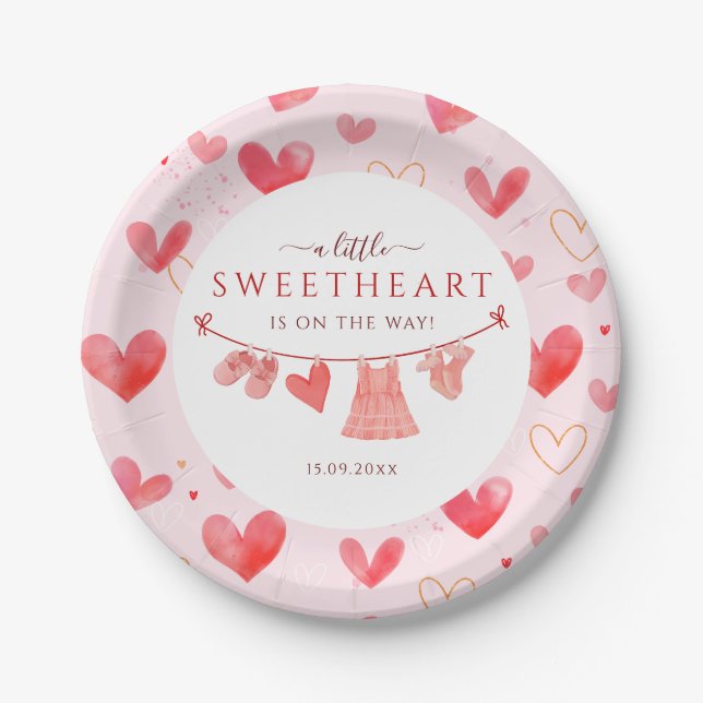 Little Sweetheart Valentines Girl Baby Shower Paper Plates (Front)