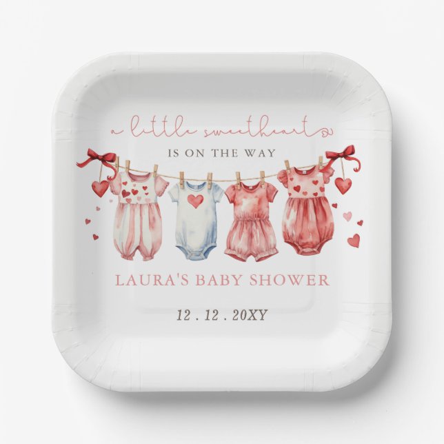 Little Sweetheart Valentines Girl Baby Shower Paper Plates (Front)