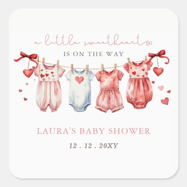 Little Sweetheart Valentines Girl Baby Shower Square Sticker (Front)