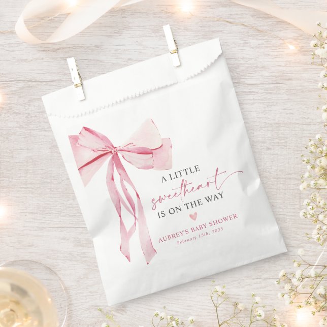 Little Sweetheart Valentine's Pink Bow Baby Shower Favor Bag (Clipped)