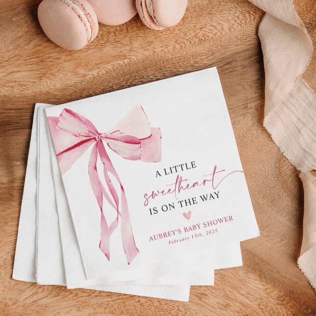 Little Sweetheart Valentine's Pink Bow Baby Shower Napkins (Creator Uploaded)