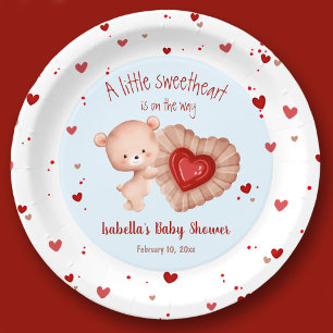 Little Sweetheart Valentines Red Blue Baby Shower Paper Plates
