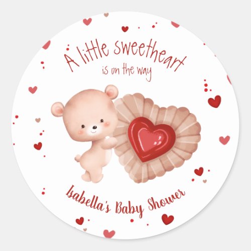 Little Sweetheart Valentines Red Heart Baby Shower Classic Round Sticker
