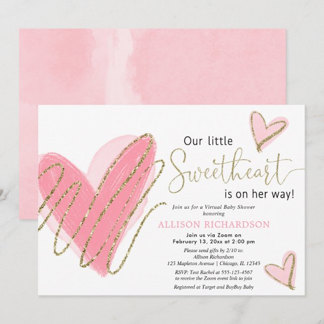 Little Sweetheart Valentines virtual baby shower Invitation (Front/Back)
