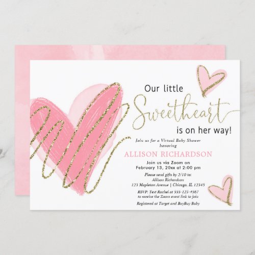 Little Sweetheart Valentines virtual baby shower Invitation