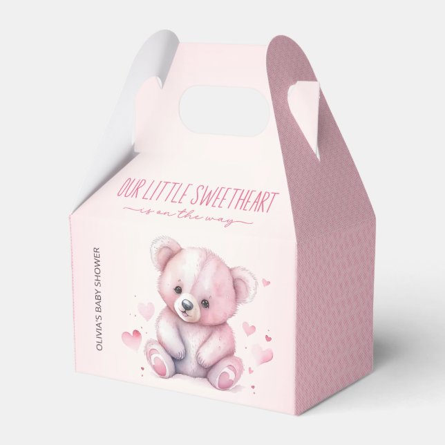 Little Sweetheart Watercolor Bear Baby Shower Favor Boxes (Front Side)