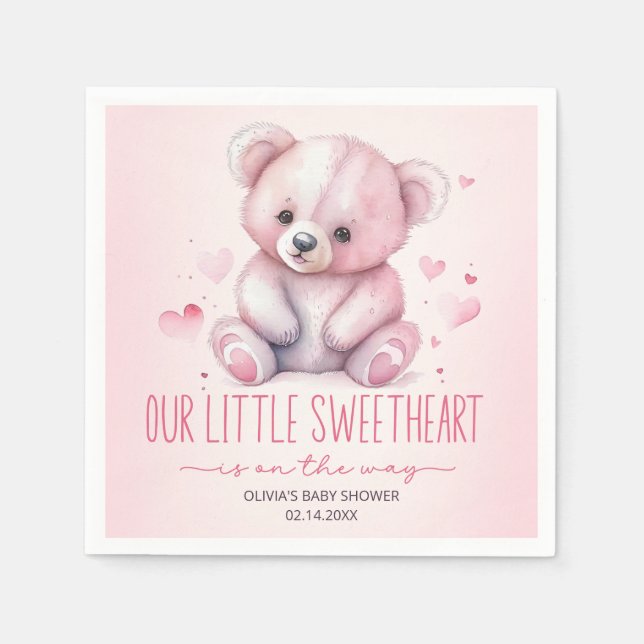 Little sweetheart watercolor bear Baby Shower Napkins (Front)