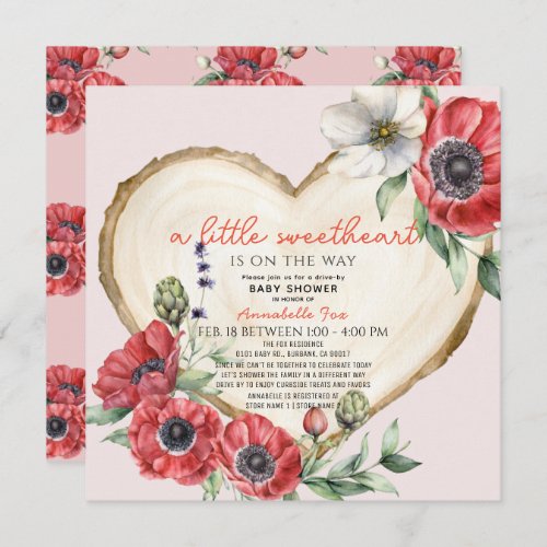 Little Sweetheart Wood Slice Drive_by Baby Shower  Invitation