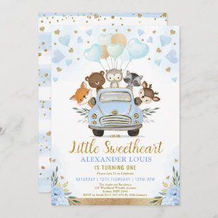 Little Sweetheart Woodland Animals Boy Birthday Invitation