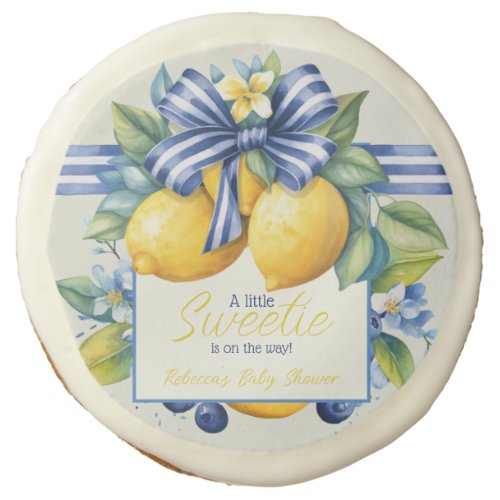 Little Sweetie Blue Bow Tile Lemon Baby Shower Sugar Cookie