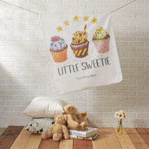 Little Sweetie Bright Colors Watercolor Cupcakes Baby Blanket