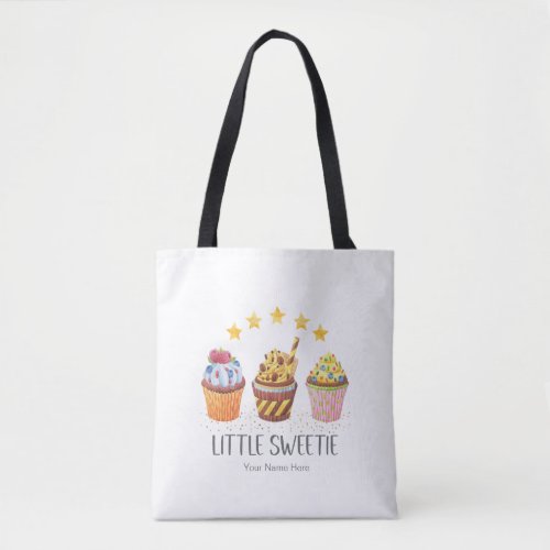 Little Sweetie Bright Colors Watercolor Cupcakes Tote Bag