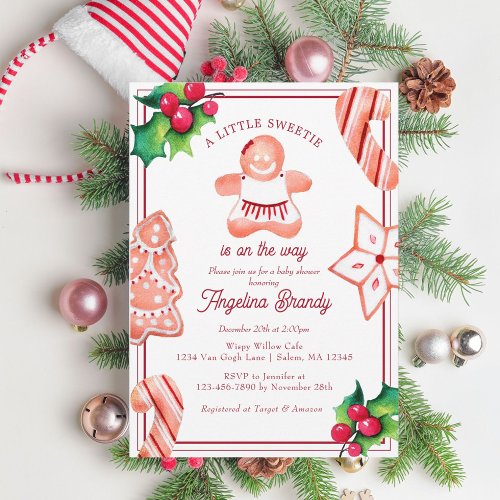 Little Sweetie Christmas Gingerbread Baby Shower Invitation