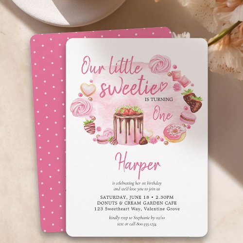Little Sweetie Donuts and Sweets Girl 1st Birthday Invitation