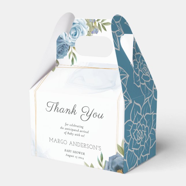 Little Sweetie Elegant Blue Botanical Baby Shower Favor Boxes (Front Side)