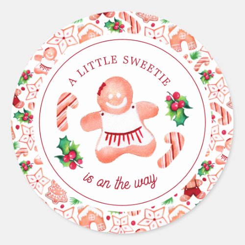 Little Sweetie Gingerbread Christmas Baby Shower  Classic Round Sticker
