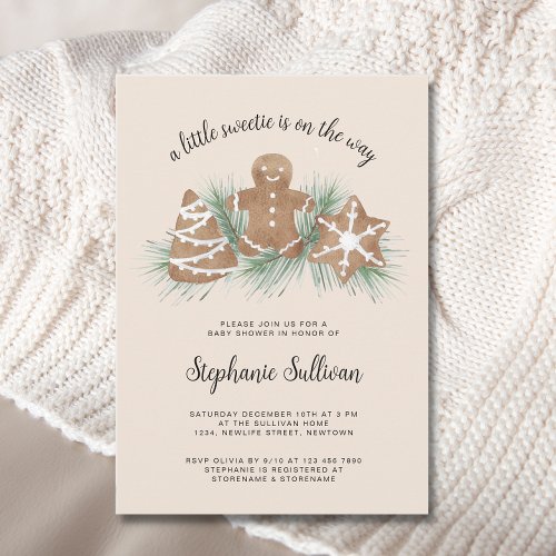 Little Sweetie Gingerbread Christmas Baby Shower  Invitation