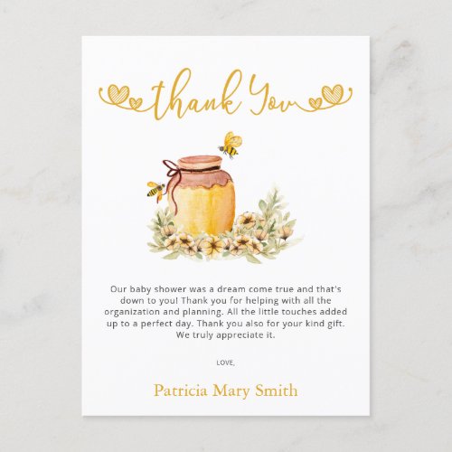 Little Sweetie Honeybee Baby Shower Thank You Postcard