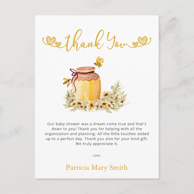 Little Sweetie Honeybee Baby Shower Thank You Postcard (Front)
