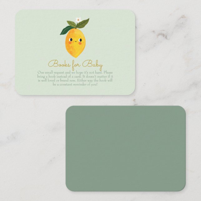 Little Sweetie Lemon Baby Shower Books for Baby Enclosure Card (Front/Back)