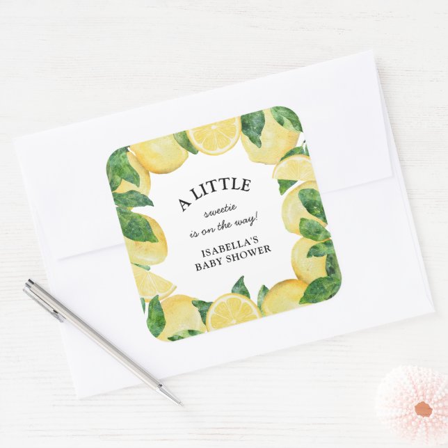 Little Sweetie Lemon Baby Shower  Square Sticker (Envelope)